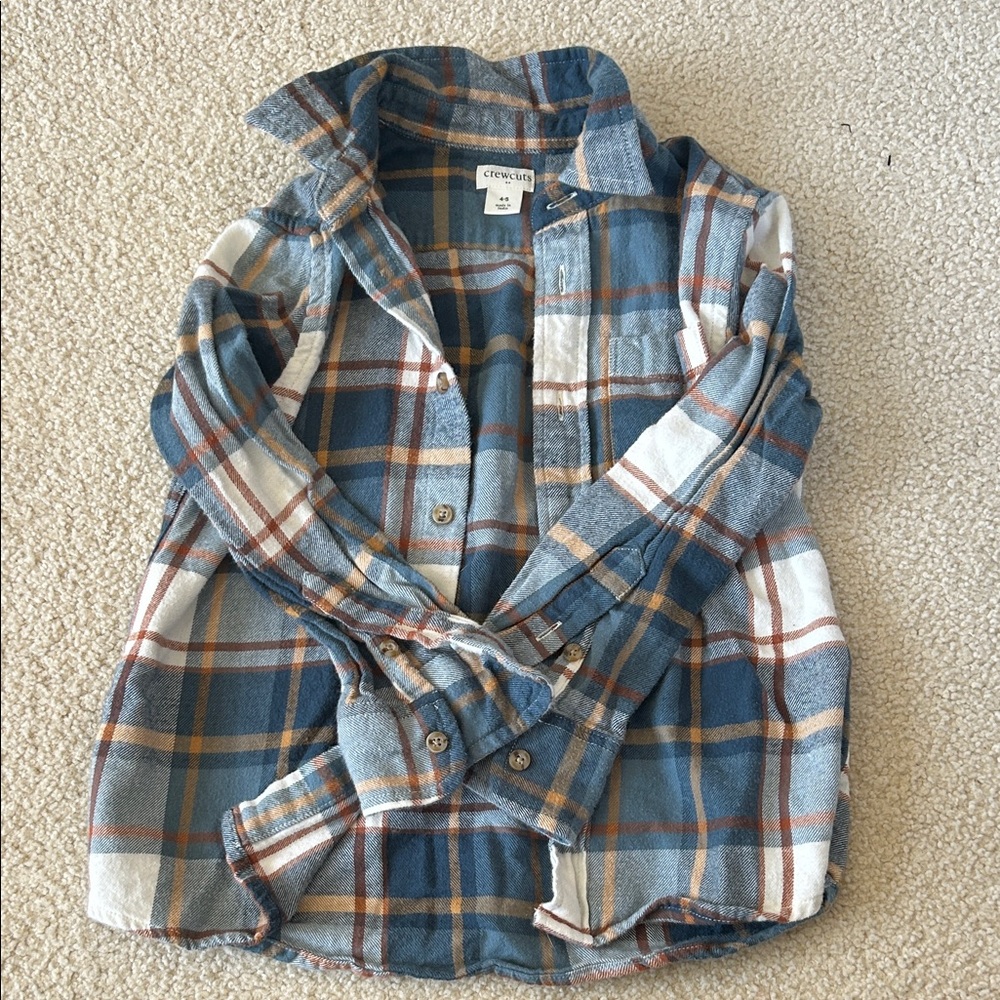 Crewcuts Blue Plaid Button-Down Shirt with White and Tan Stripes